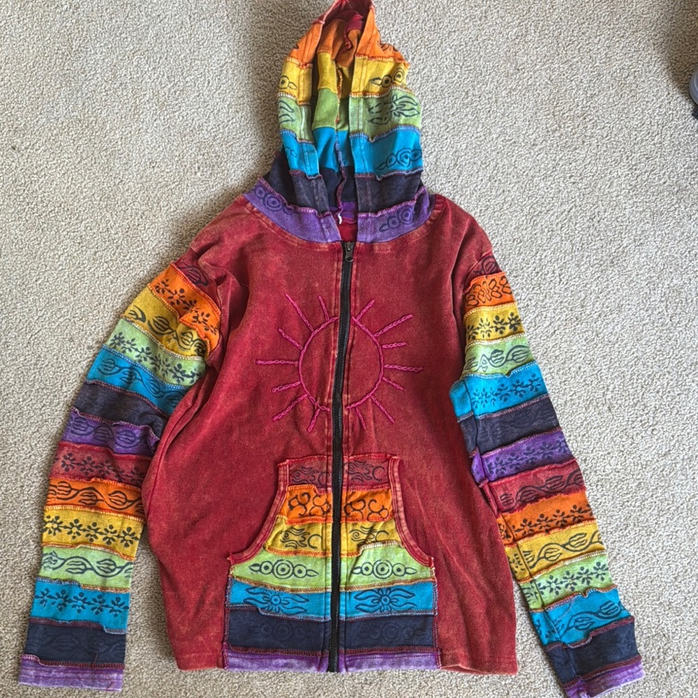 Colorful Sun Embroidered Hoodie